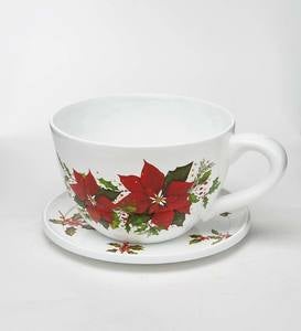 Indoor/Outdoor Poinsettia Teacup Planter with Saucer