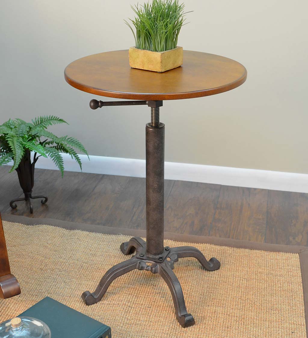 Adjustable Height Mango Wood and Metal Accent Table