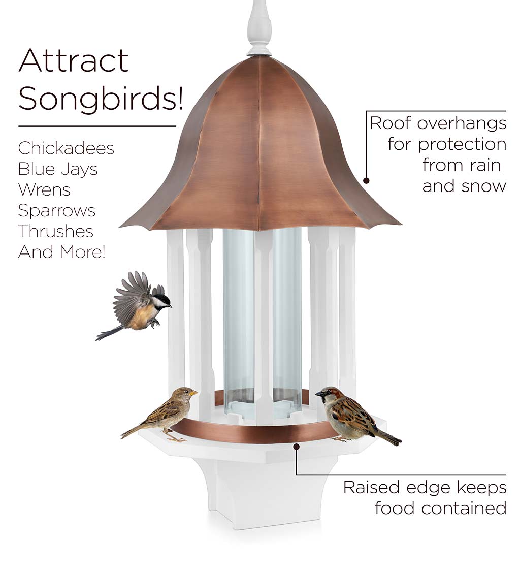 Copper-Roofed Manor Bird Feeder with White Hardwood Columns
