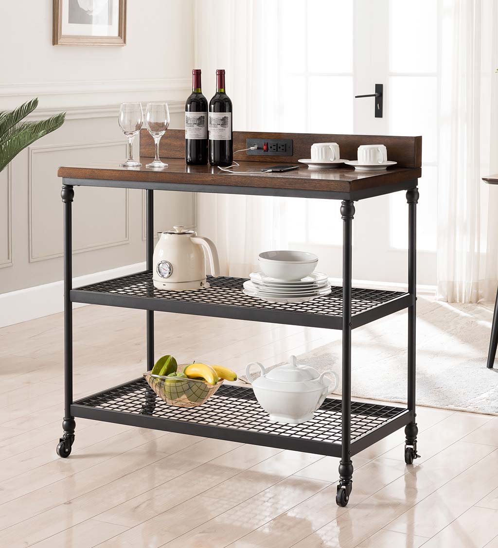 Covington Wheeled Kitchen Cart with Power Outlets and USB Charging Ports