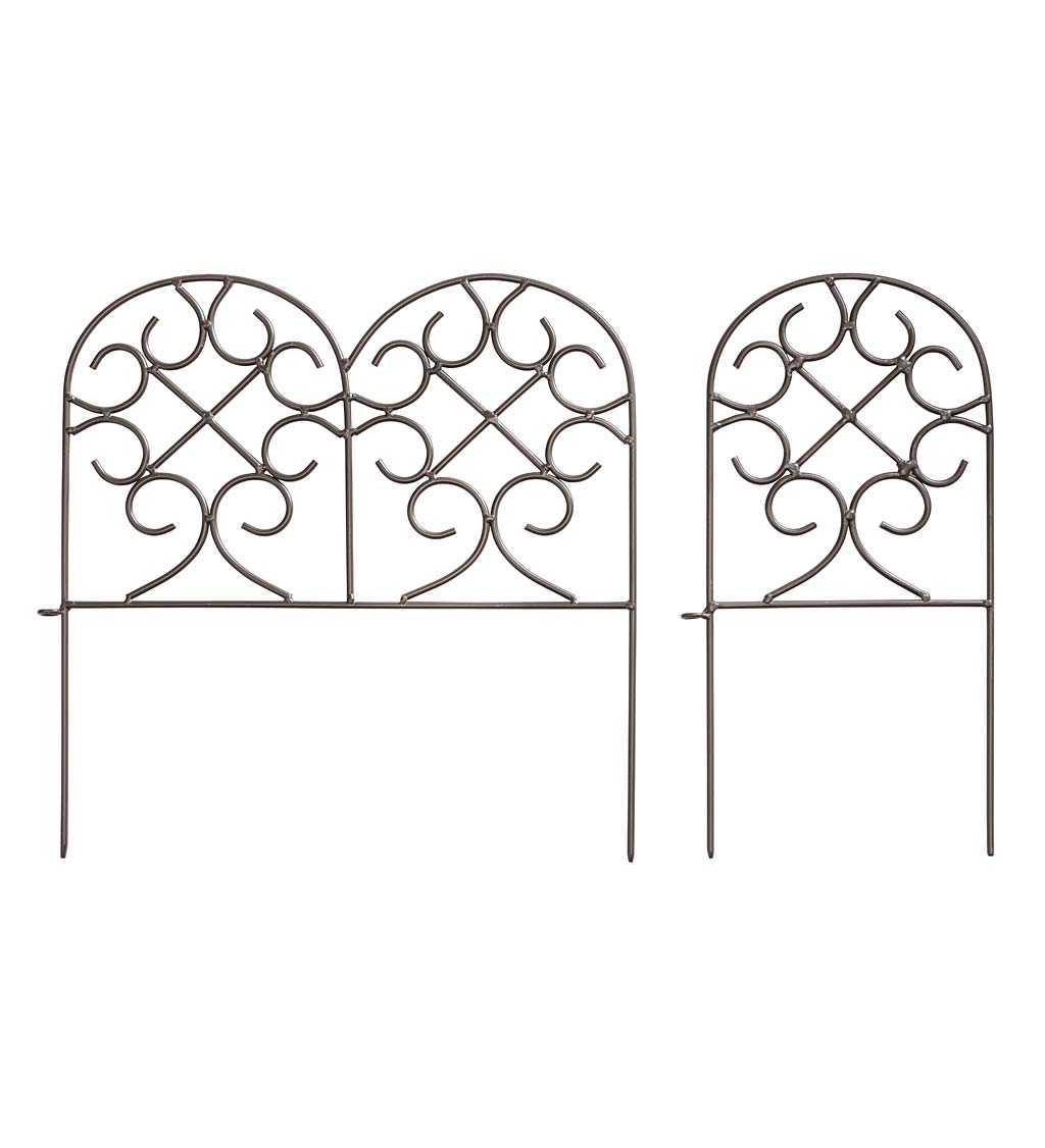 Scrollwork Wrought Iron Edging with Ground Stakes and Gunmetal Finish