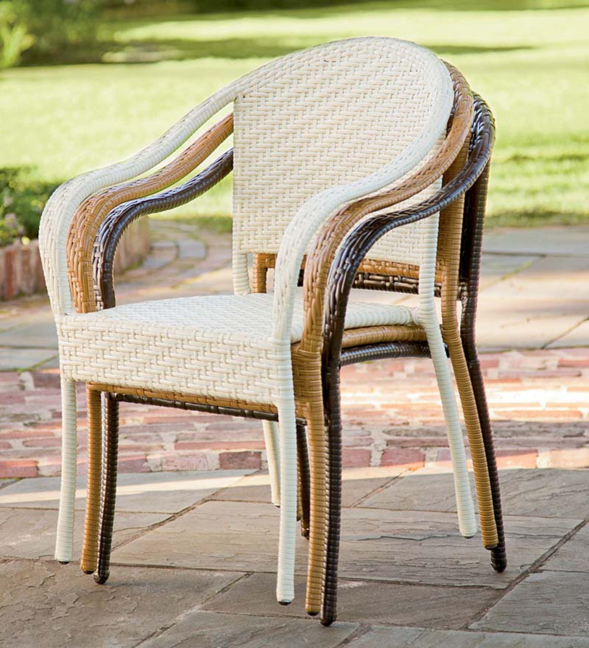 Outdoor Wicker Chair - Antique White | PlowHearth