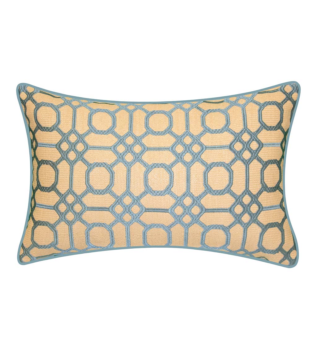 Indoor/Outdoor Embroidered Geometric Lumbar Pillow