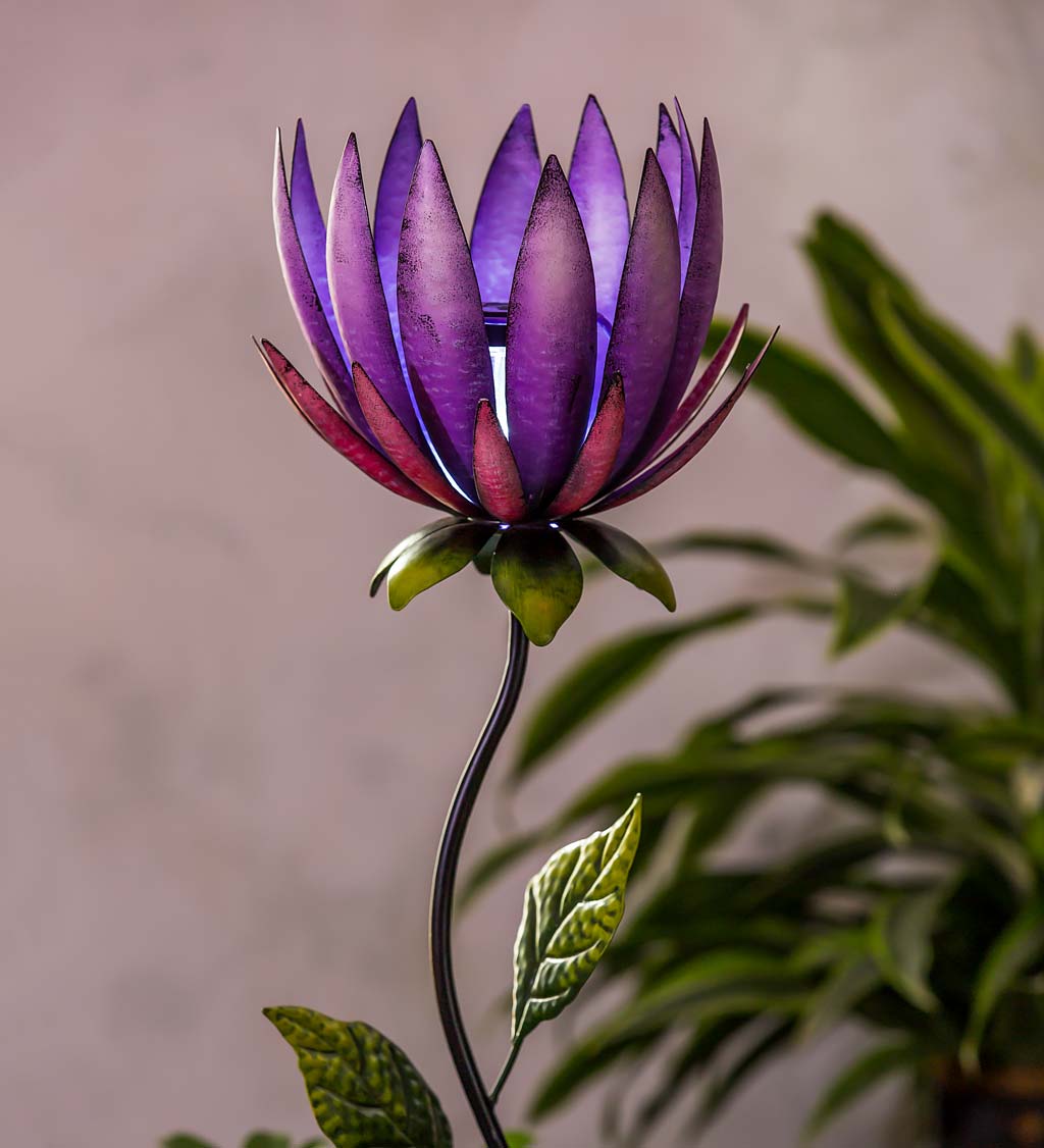 Purple Solar Lotus Flower Garden Stake