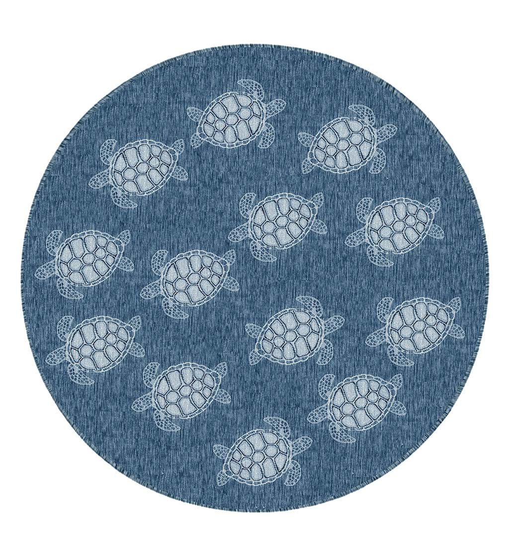 Indoor/Outdoor Textured Sea Turtles Polypropylene Rug, 7'10" Round swatch image