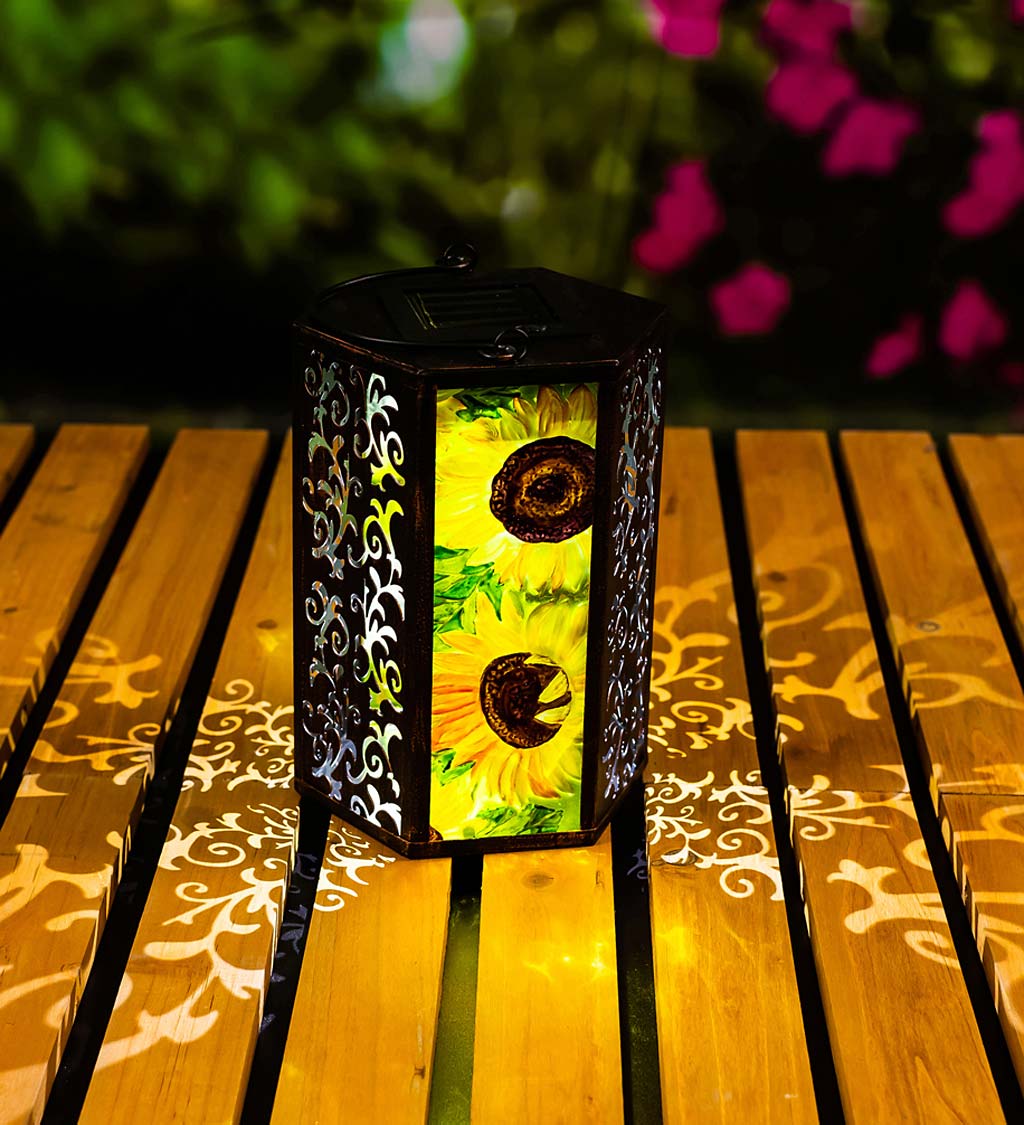 Hand-Painted Fall Sunflower Embossed Glass Solar Lantern