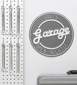 Personalized Round Retro Garage Sign In Cast Aluminum