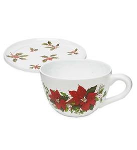 Indoor/Outdoor Poinsettia Teacup Planter with Saucer