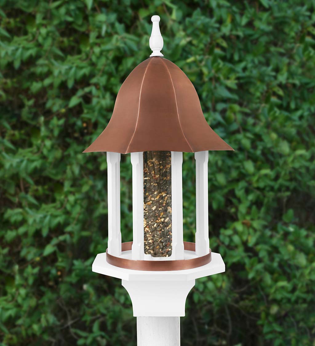 Copper-Roofed Manor Bird Feeder with White Hardwood Columns