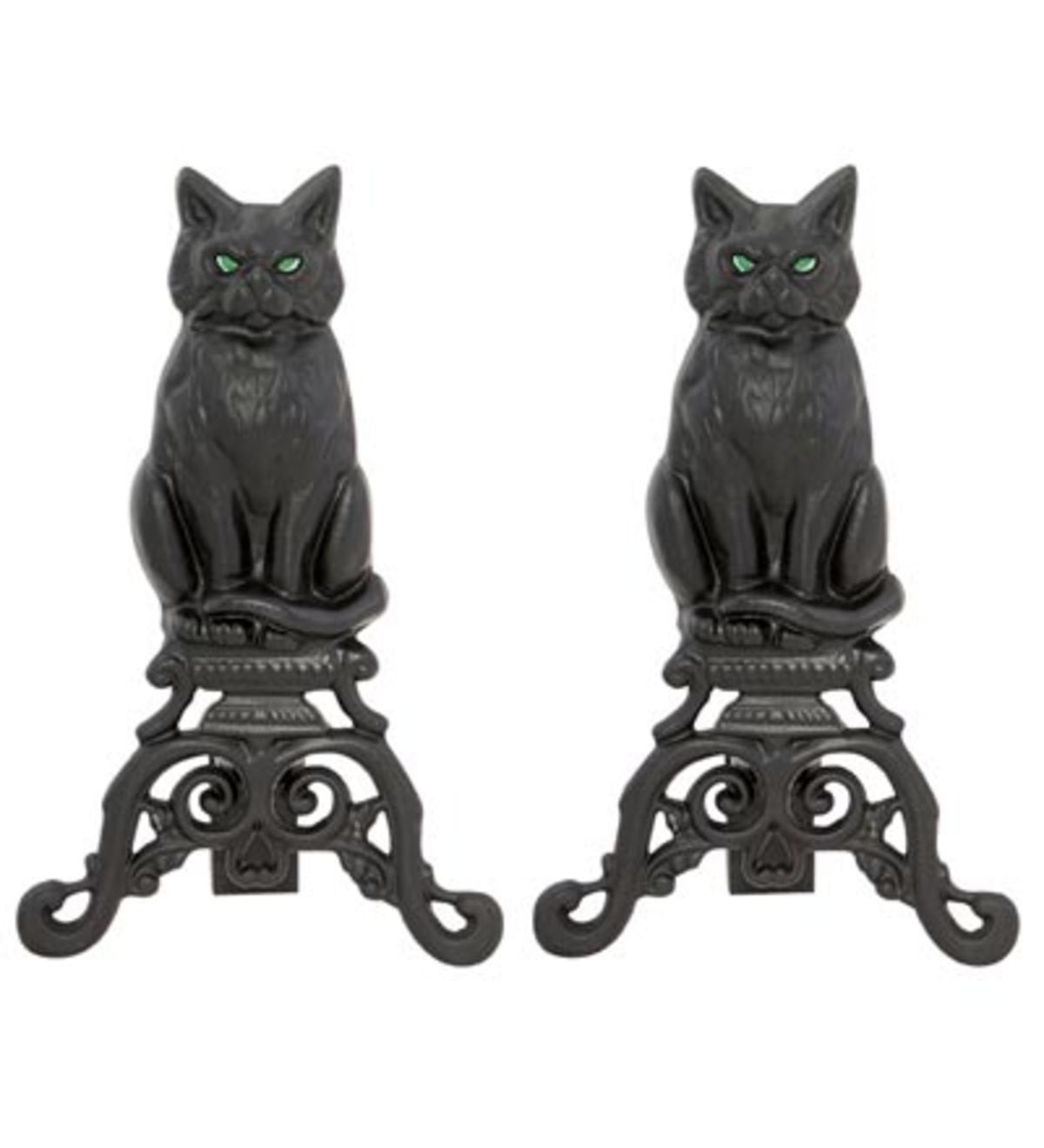 Black Cat Cast Iron Fireplace Andirons, Set of 2