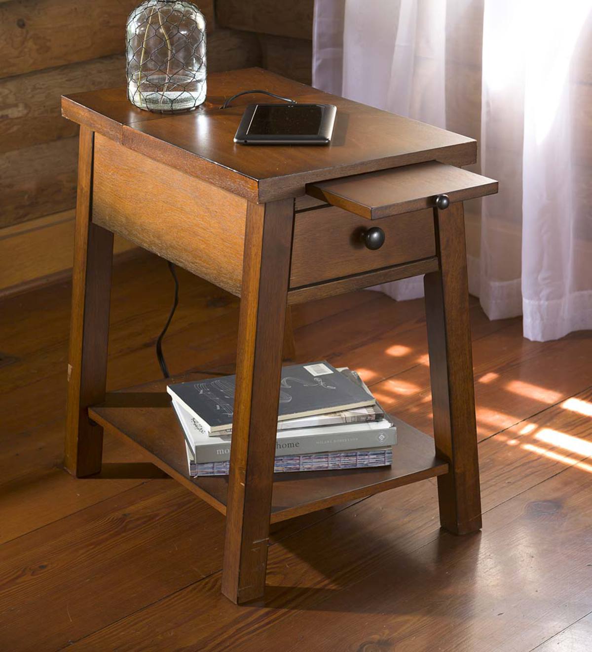 Wood Accent Table with Charging Station PlowHearth