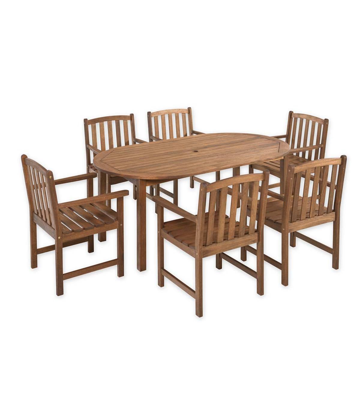 Lancaster Outdoor Furniture Collection, Eucalyptus Wood Oval Table and 6 Chairs
