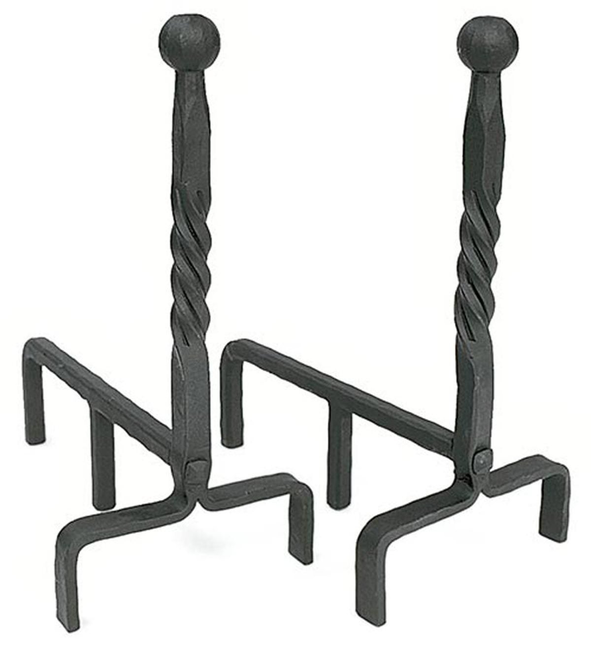 Wrought Iron Andirons Set with Ball Finial and Black Finish