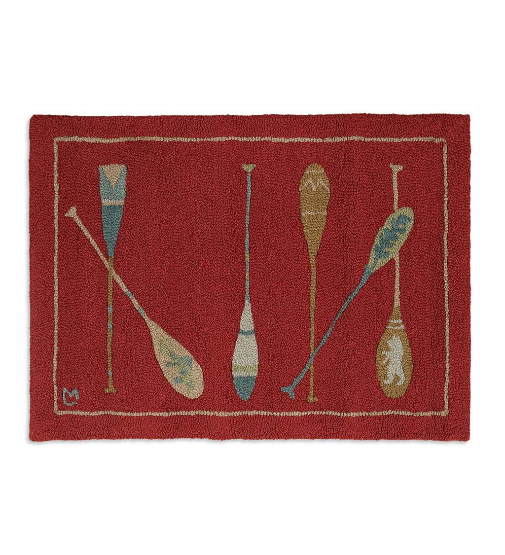 Hooked Wool Crimson Paddles Accent Rug