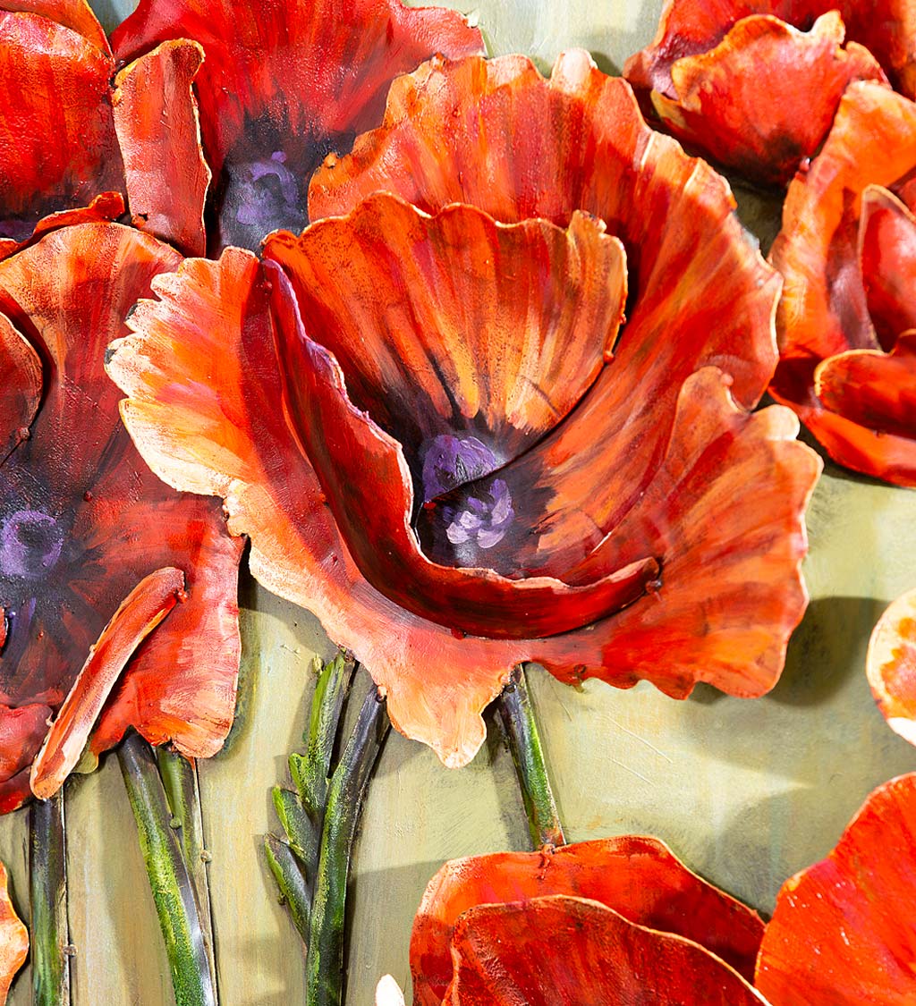 Painted Metal Poppies 3D Outdoor Wall Décor