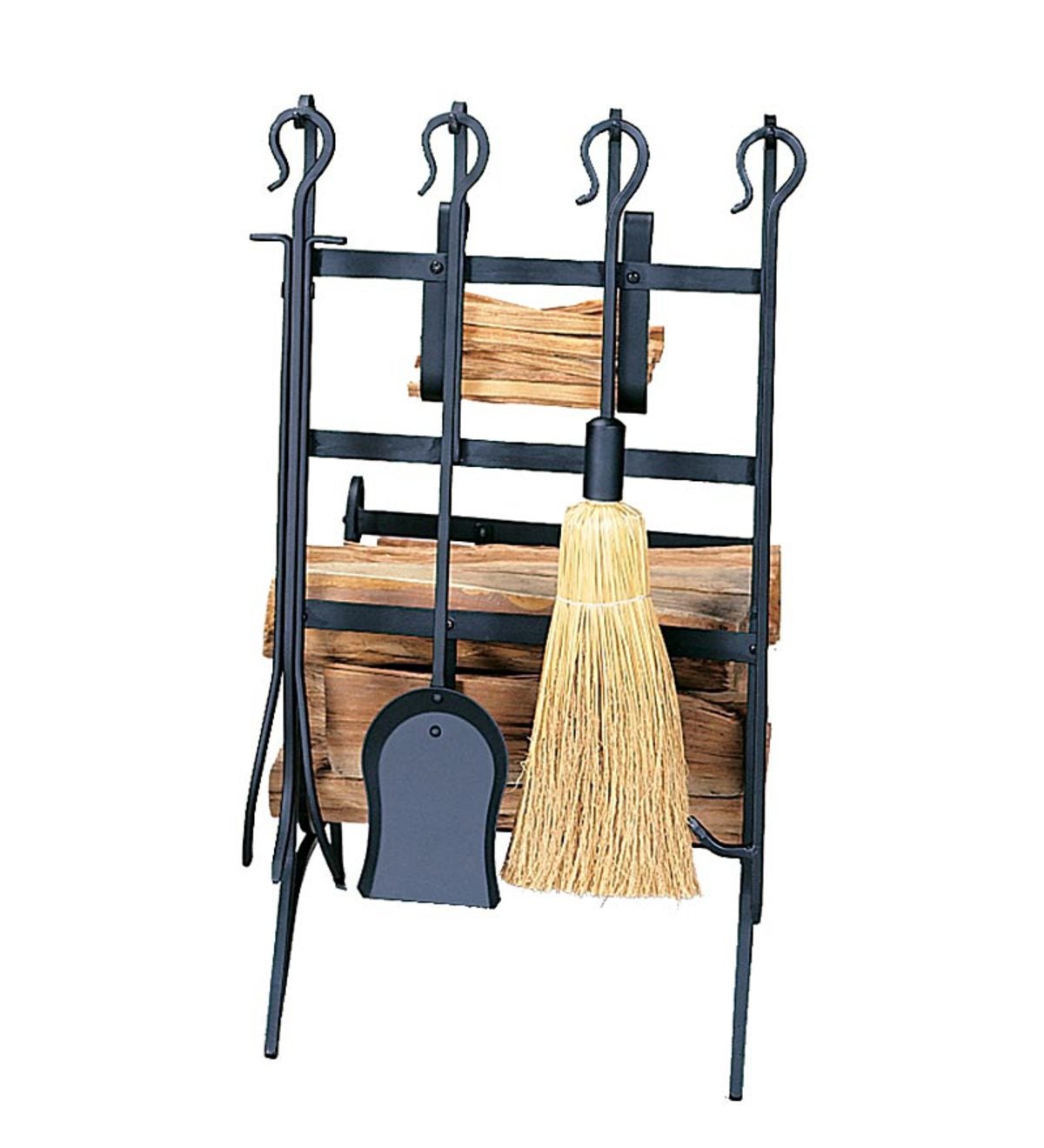 Black Wrought Iron Log Rack With Tools And Fatwood Rack