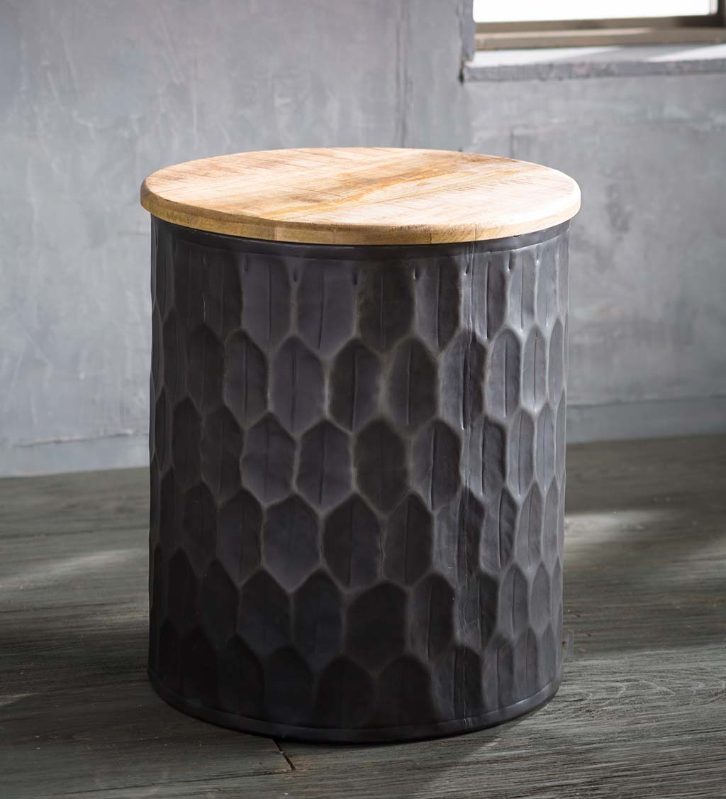 Honeycomb Metal with Reclaimed Wood Top Side Table