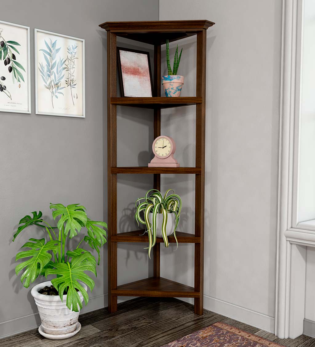 Farmhouse Four-Shelf Corner Bookcase