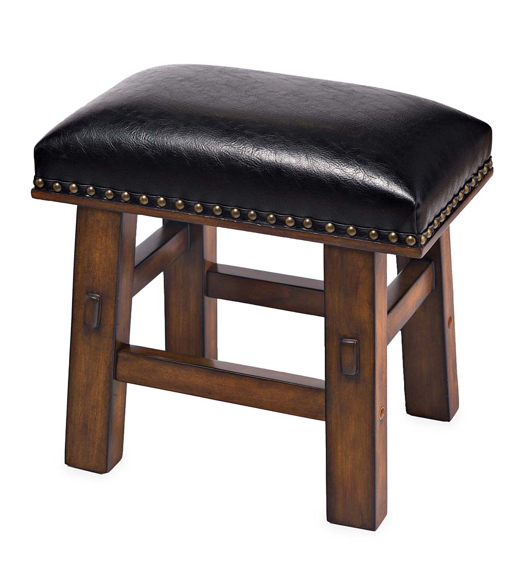 Canyon Black Leather Footstool