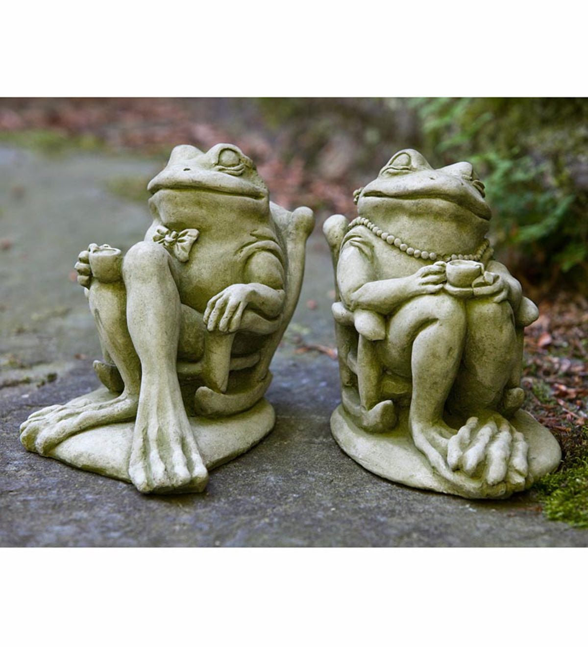 USA-Made Cast Stone Coffee and Tea Frog Garden Statues