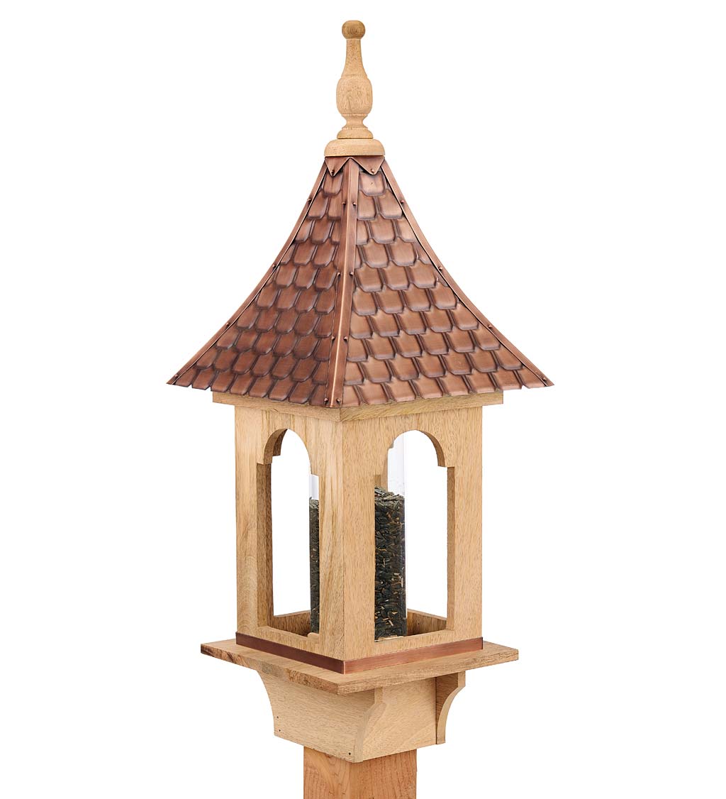 Hand-Hammered Copper and Unstained Hardwood Villa-Style Bird Feeder