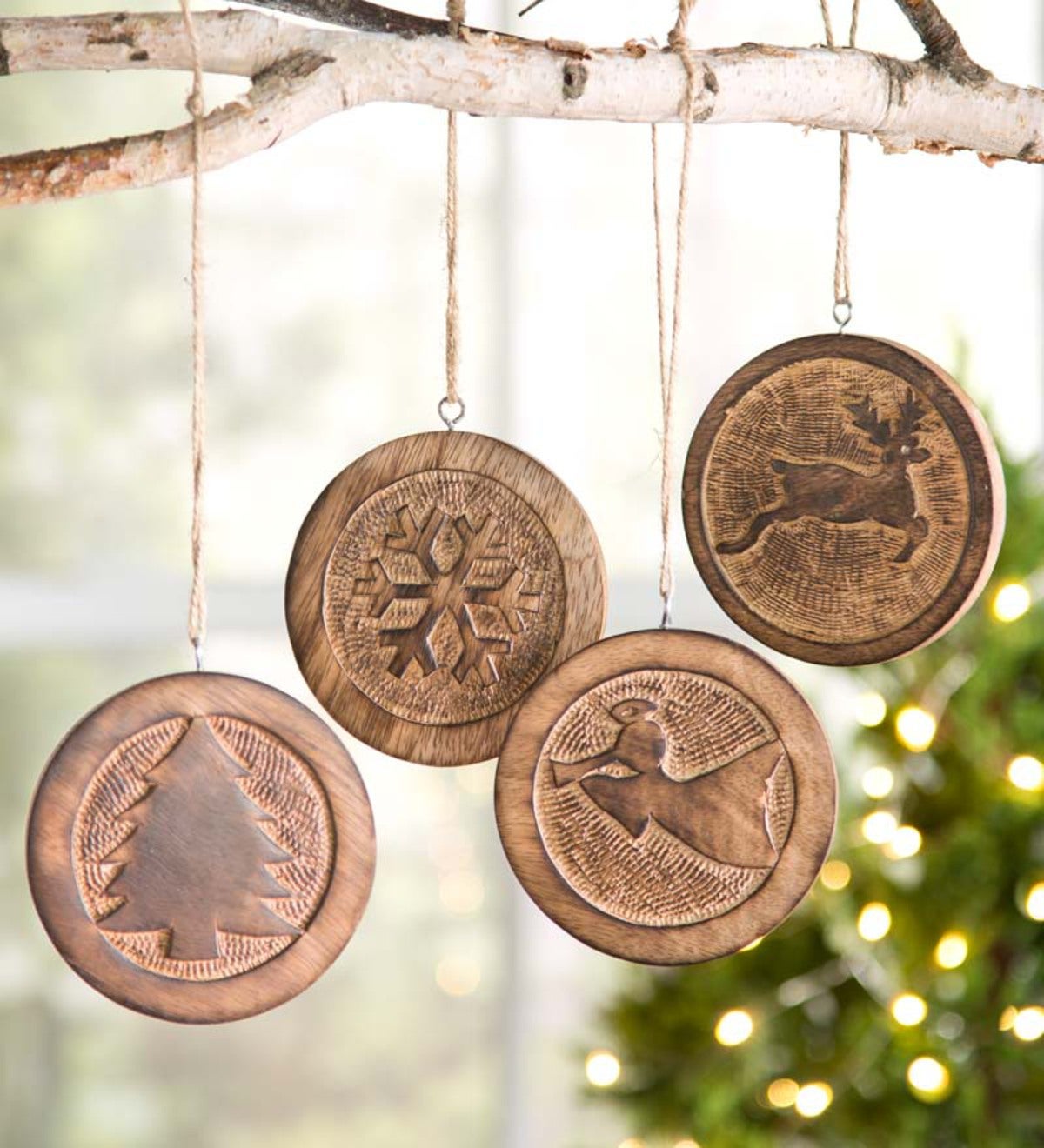 Carved Wooden Christmas Ornaments, Set Of 4 | PlowHearth
