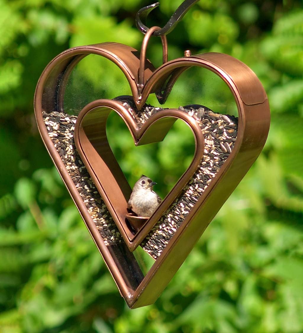 Heart-Shaped Copper and Plexiglass Fly-Thru Bird Feeder - Copper