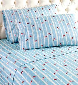 King Cardinals on Blue Background Micro Flannel Sheet Set