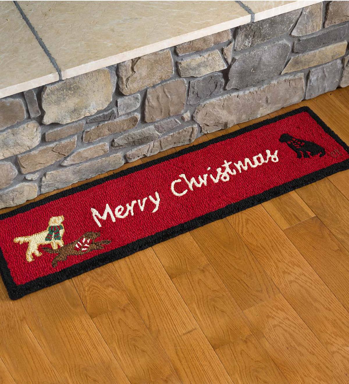 Hooked Wool Merry Christmas Labs Hearth Runner