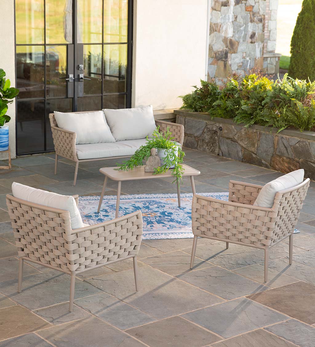 Woven Outdoor Lounge Set with Cushions, 4-Piece Set