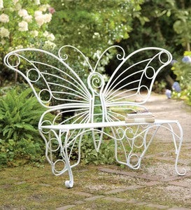 White Metal Butterfly Garden Bench