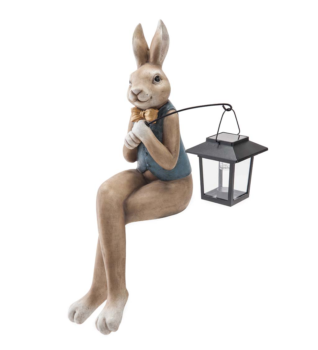 Indoor/Outdoor Sitting Bunny Sculpture with Solar Lantern