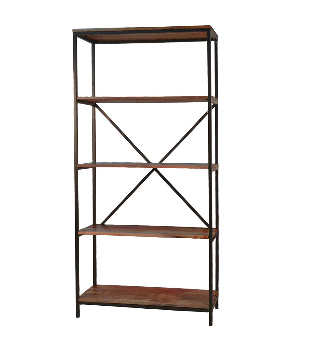 72"-High Five-Shelf Wood and Metal Bookcase - Chestnut