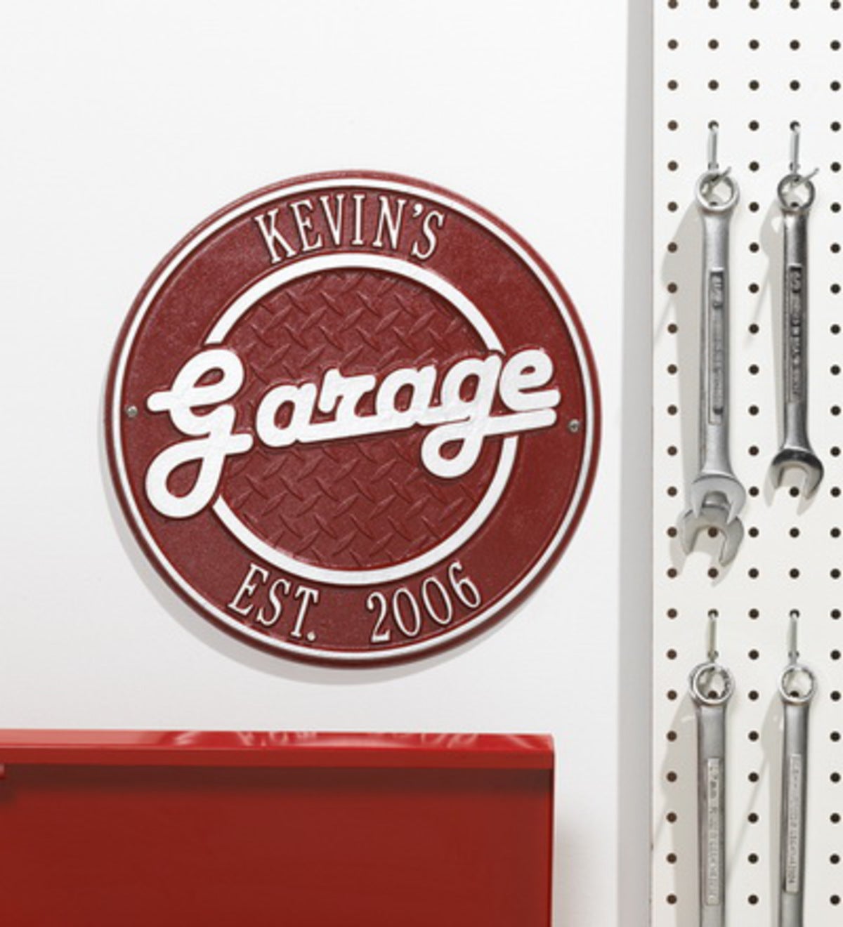 Personalized Round Retro Garage Sign In Cast Aluminum