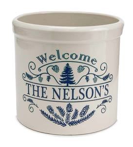Personalized Pine Welcome Stoneware Crock