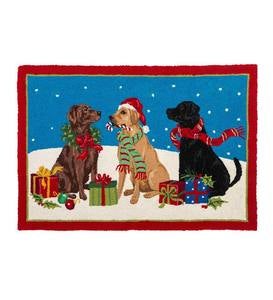 Holiday Hounds Lab Trio Hooked Wool Accent Rug