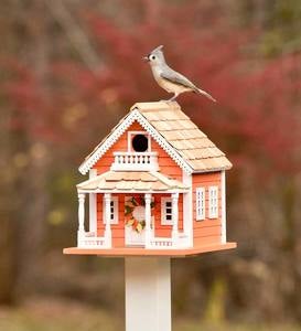 Autumn Daze Wooden Birdhouse and Pedestal Pole Set