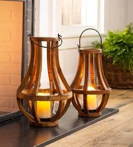 Artisanal Reclaimed Wood Lanterns With Glass Cylinder