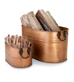 Large Copper Finished Firewood Bucket