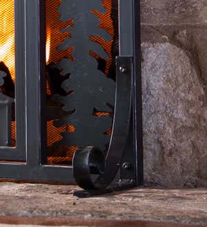 Small Mountain Cabin Fire Screen With Door - Black