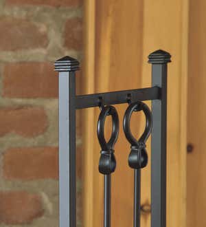 Wood Rack With Fireplace Tools - Black
