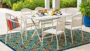 Tangier Rectangle Wicker Folding Table and 6 Stacking Chairs