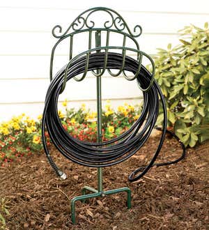 Wrought Iron Hose Holder with Ground Stake - Gunmetal