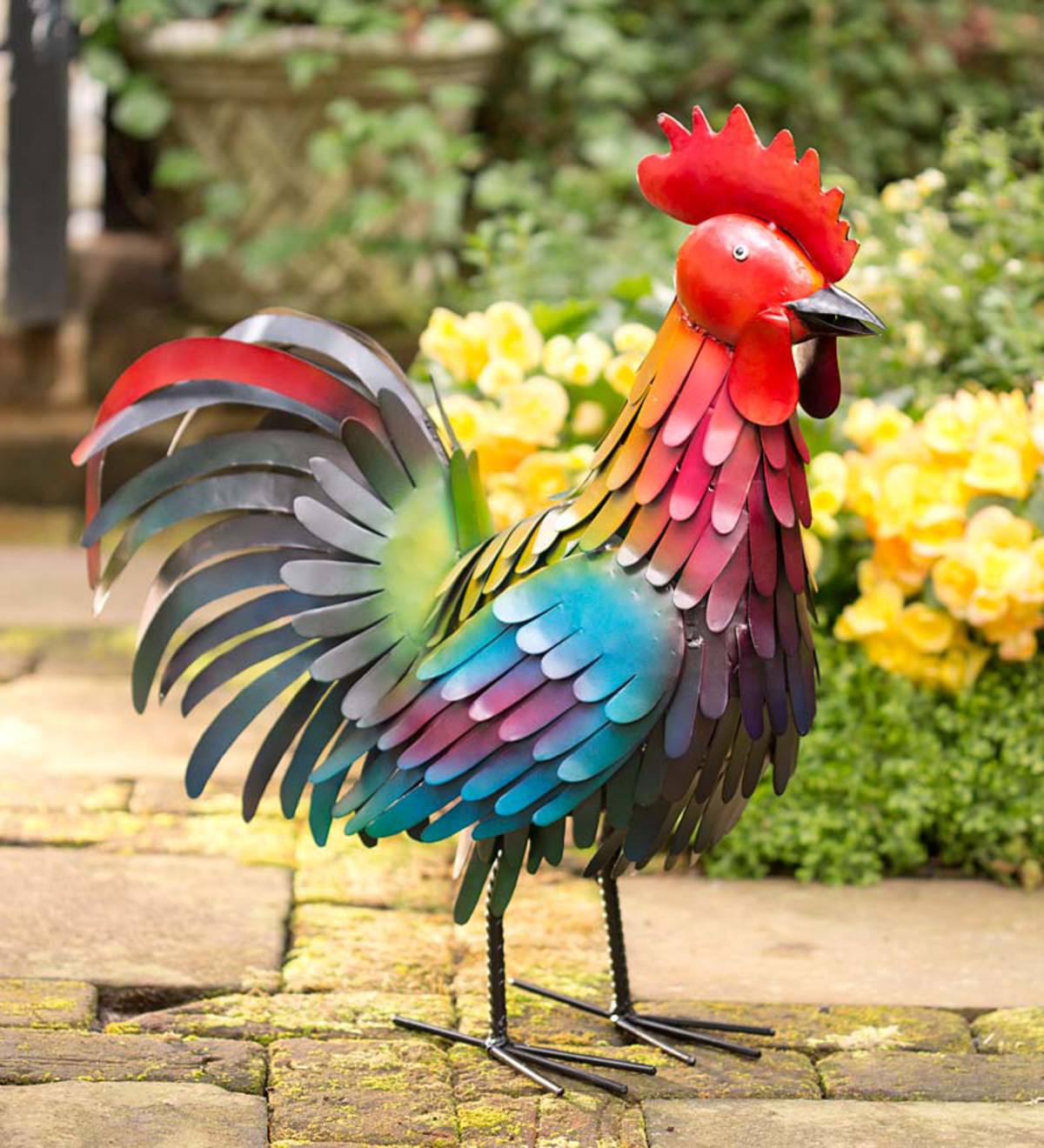 Handmade Colorful Metal Rooster Accent