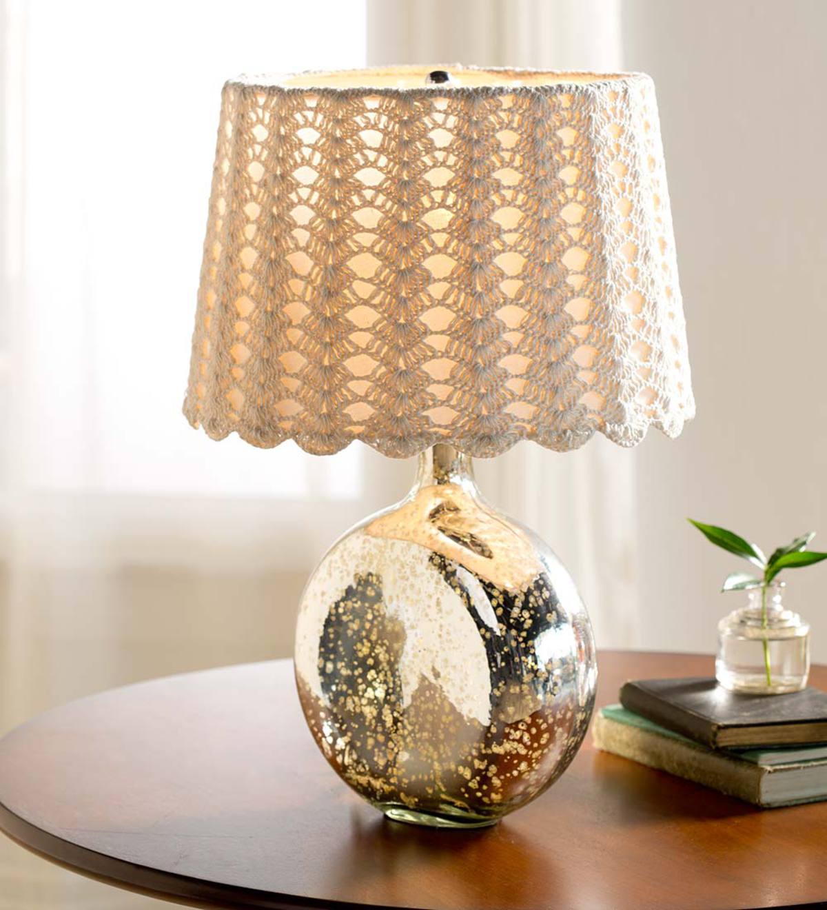 Mercury Glass Table Lamp with Crochet Shade