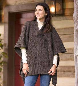 Irish Wool Poncho Sweater - Brown