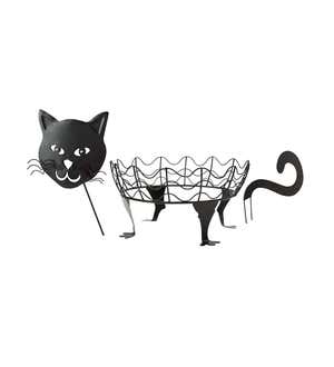 Halloween Cat Pumpkin Holders with Green LED Eyes, Set of 2 - Cat