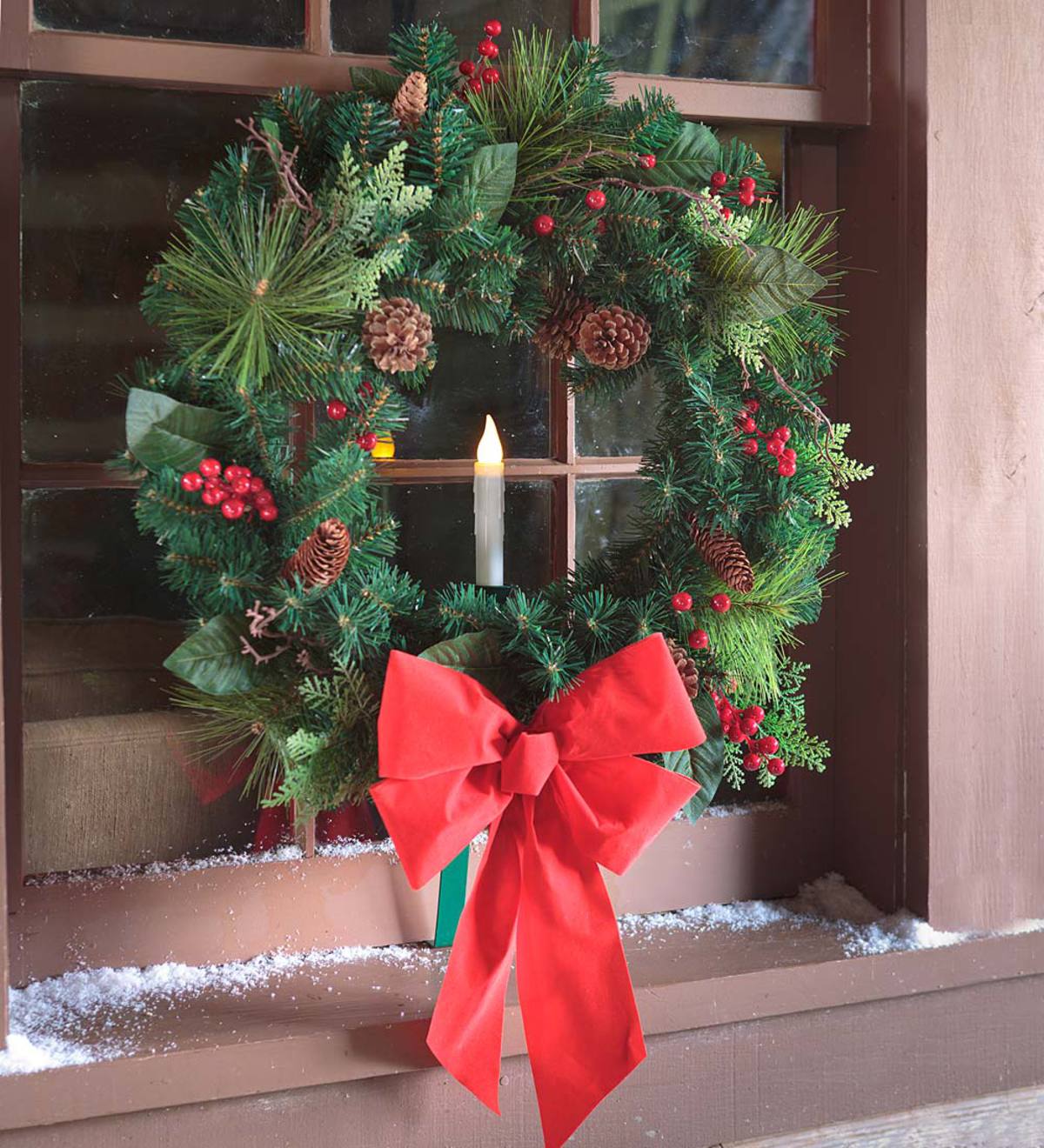 Holiday Window Wreath with Candle