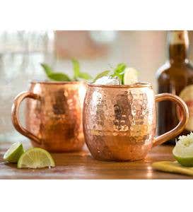 Hand Hammered Solid Copper Mugs, Set of 2