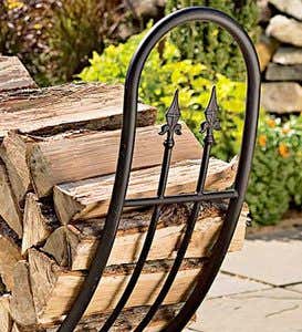 Steel and Wrought Iron Curved Wood Rack with Finials and Optional Cover